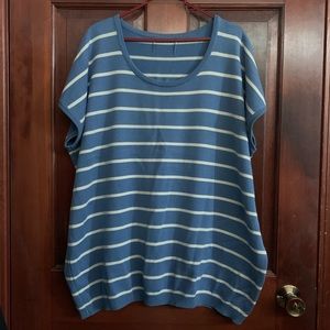 Blue and White Short-sleeve Sweater